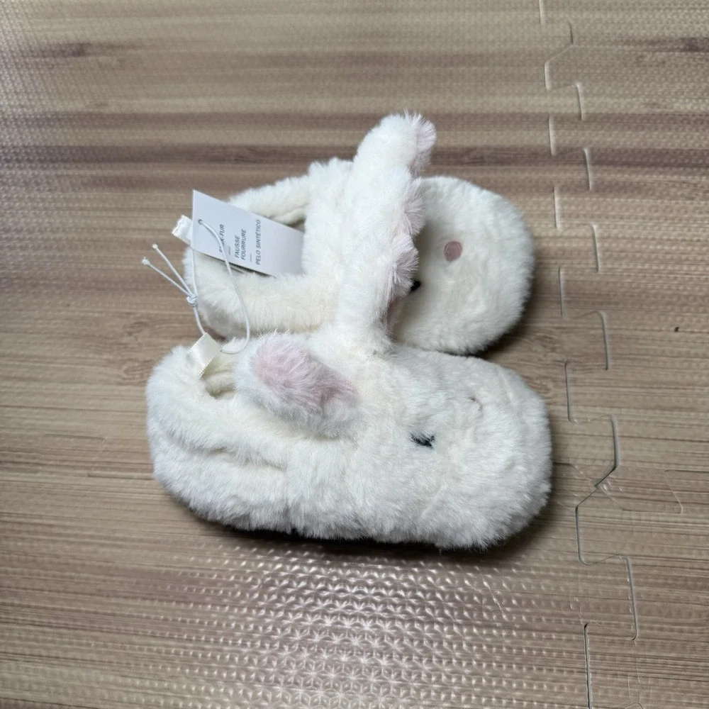 Girl Faux-Fur Critter Slippers for Toddler-Bunny Size XS(5/6)